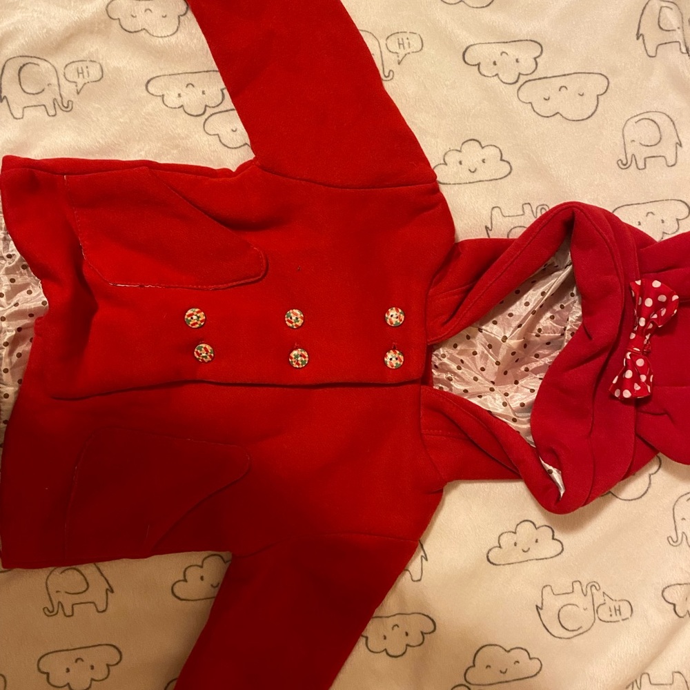 Baby girl outerwear puffer snow coat + red riding hood jacket, dots & bows! - Picture 3 of 3
